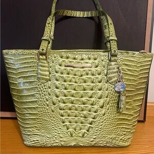 Brahmin Green Crocodile Embossed Tote Bag